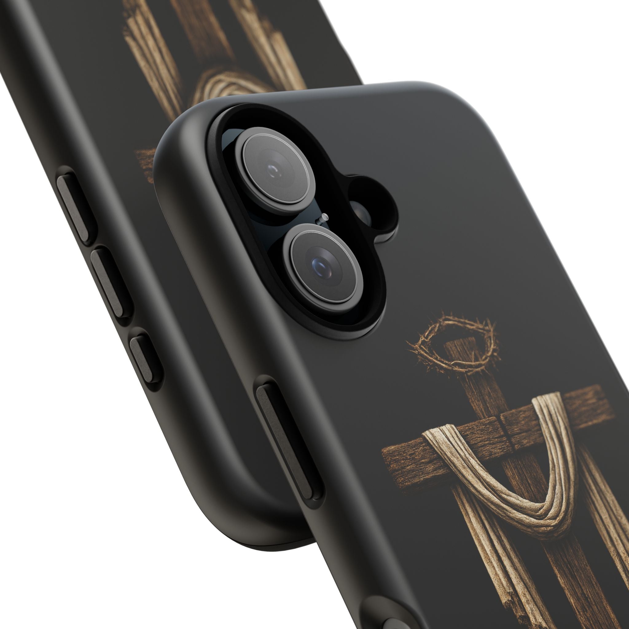 Christian Cross Phone Case — Rustic Wood Cross with Draped Cloth & Crown of Thorns